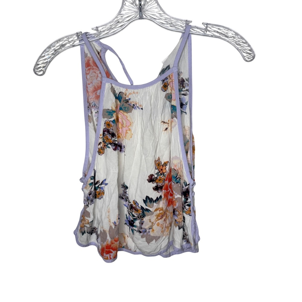 Free‎ People Floral Print Tie Back Boho Tank Top White Lavender XS Summer Girly